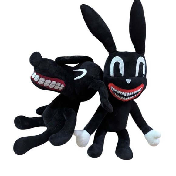 Creepy Black Dog & Bunny Plush Toys With Grinning Teeth 14" For Ages 3+ horror - Picture 3 of 6